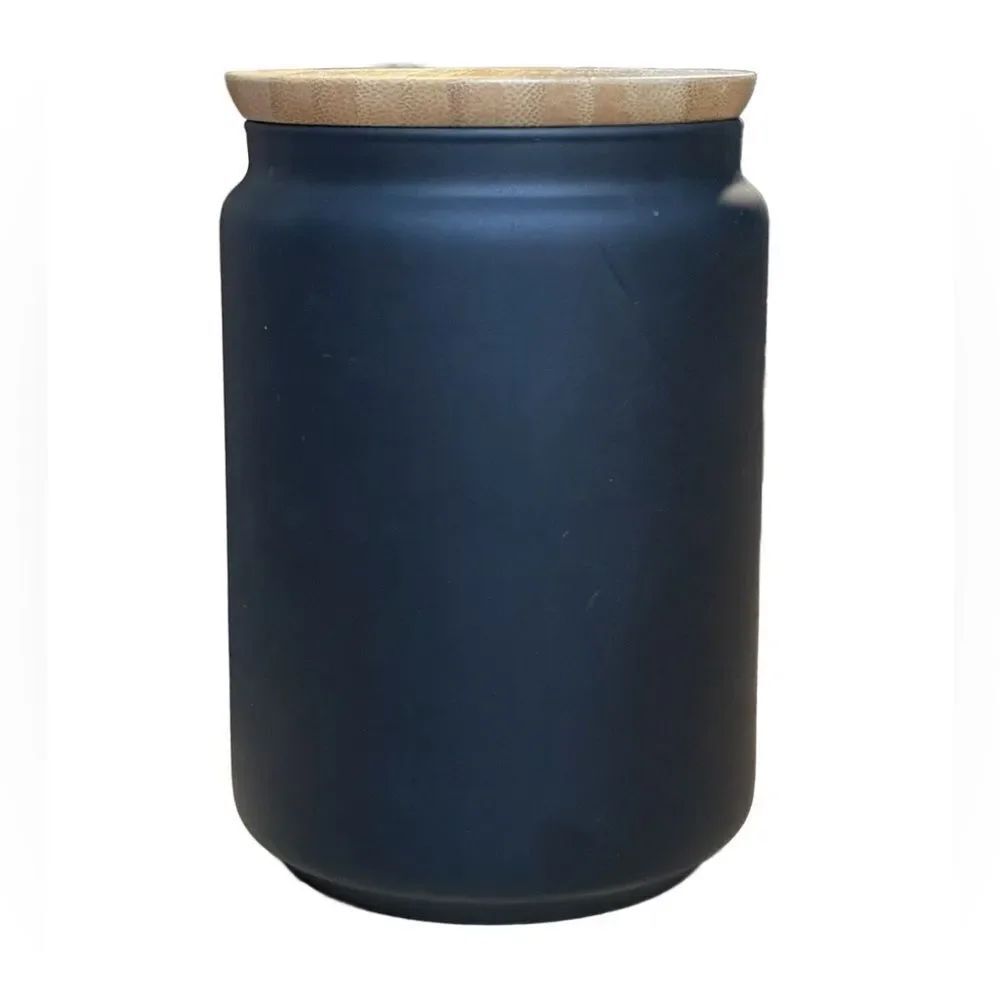 Matte Black Glass Canister with Bamboo Lid